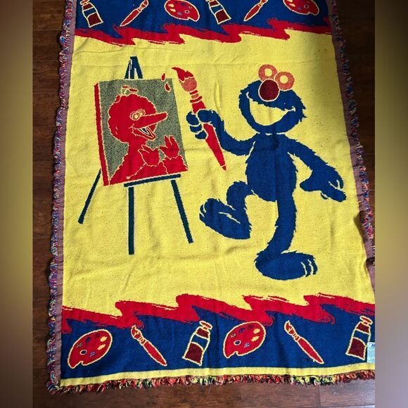 VINTAGE NORTHWEST COMPANY “ELMO PAINTING BIG BIRD” TAPESTRY THROW 56”X40”~RARE* - Picture 3 of 4
